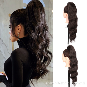 Aisi Afriacan Pre Stretched Body Wave High Temperature Long Ponytail Synthetic Hair Extension Clip In Fiber Wigs
